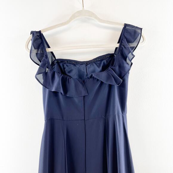 BHLDN Anthropologie Flutter Straps Formal Bridesmaids Long Dress Navy Blue 0 - Picture 7 of 10
